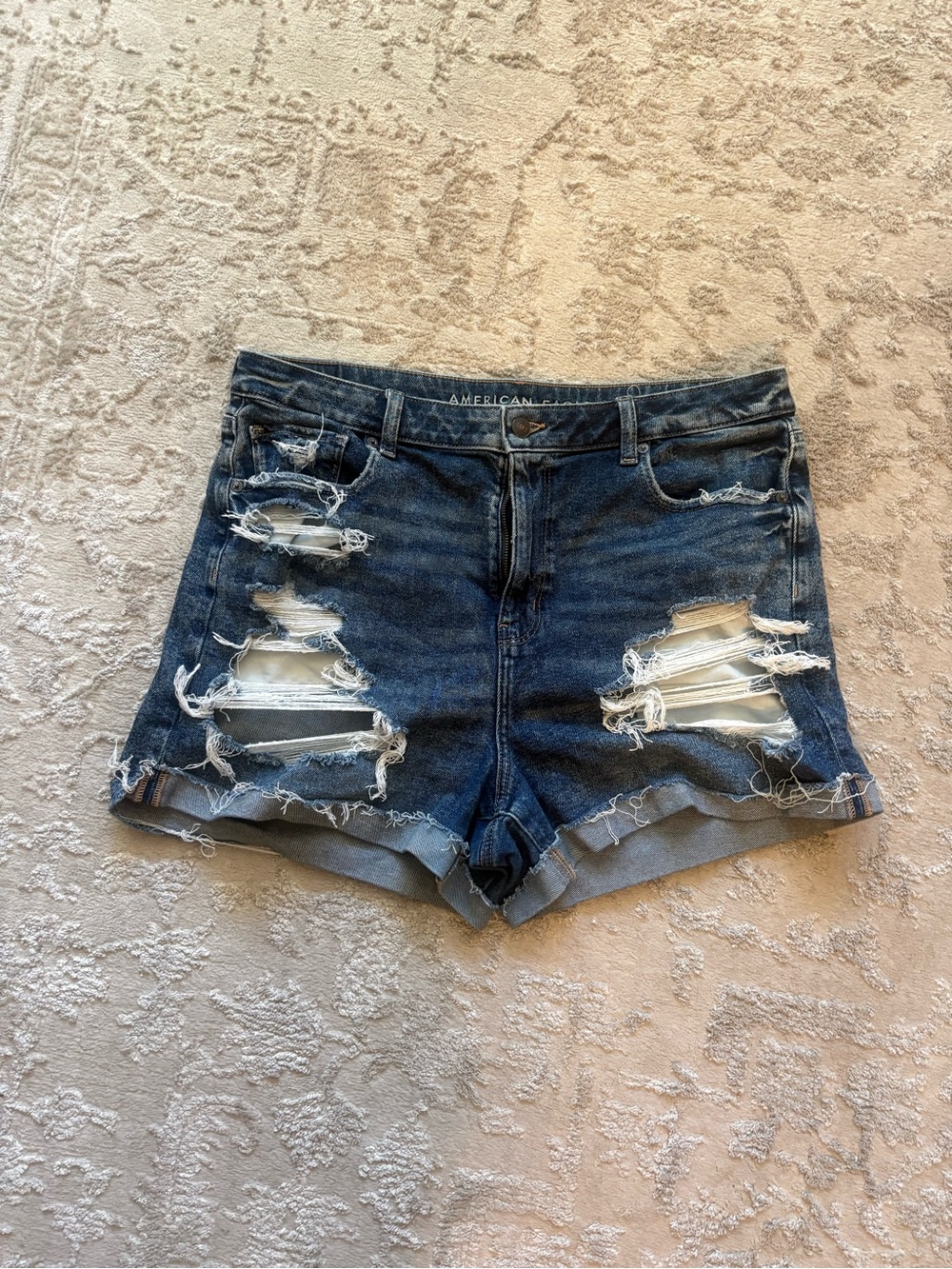 American Eagle Outfitters Blue Distressed Denim Mom Short 4 inches high waist